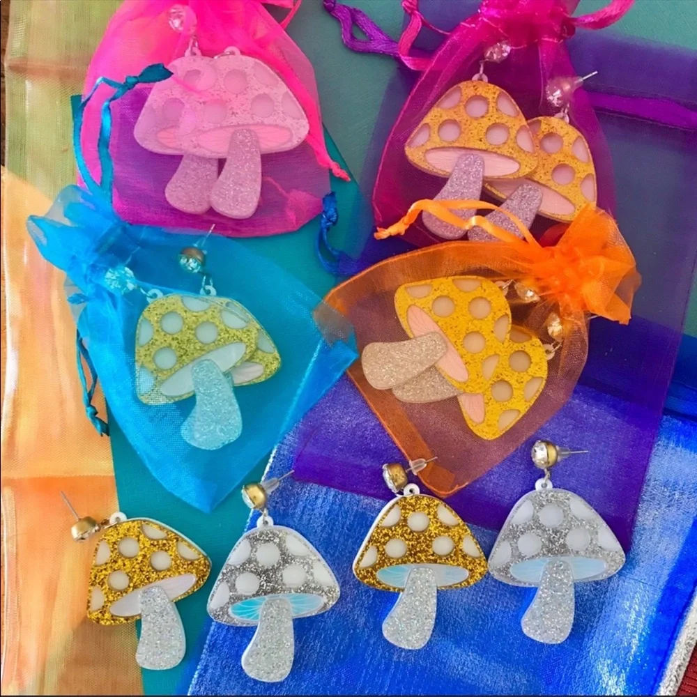Silver Amanita Mushroom Earrings - Picture 5 of 7